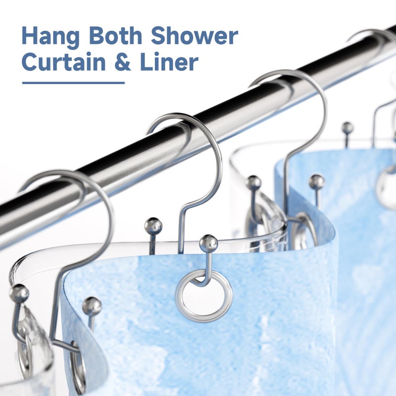 Titanker Shower Curtain Hooks Chrome, Minimalist Simple Double Glide Shower Curtain Rings, Rust Proof Metal Shower Hooks Rings for Bathroom Shower Rods Curtains, Set of 12 Hooks - Image 4
